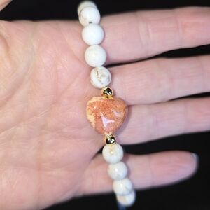 8mm Magnesite With Coral Jade Heart